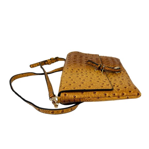 Le Miel Yellow Gold Vegan Ostrich Grain Crossbody Shoulder Bag PETA Approved - Picture 2 of 8